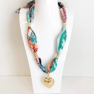 Gold and Multicolor Heart Pendant scarf Necklace